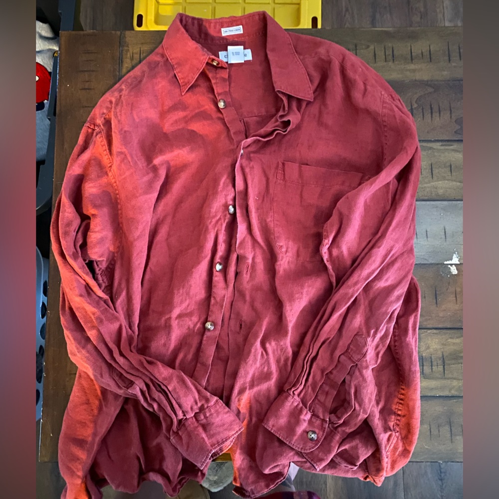 Red Linen Button Down